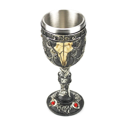 Cáliz Gótico 3D Vikingo de Acero Inoxidable y Resina con Calavera, Garra de Dragón y Espina de Esqueleto, Copa de Vino y Whisky