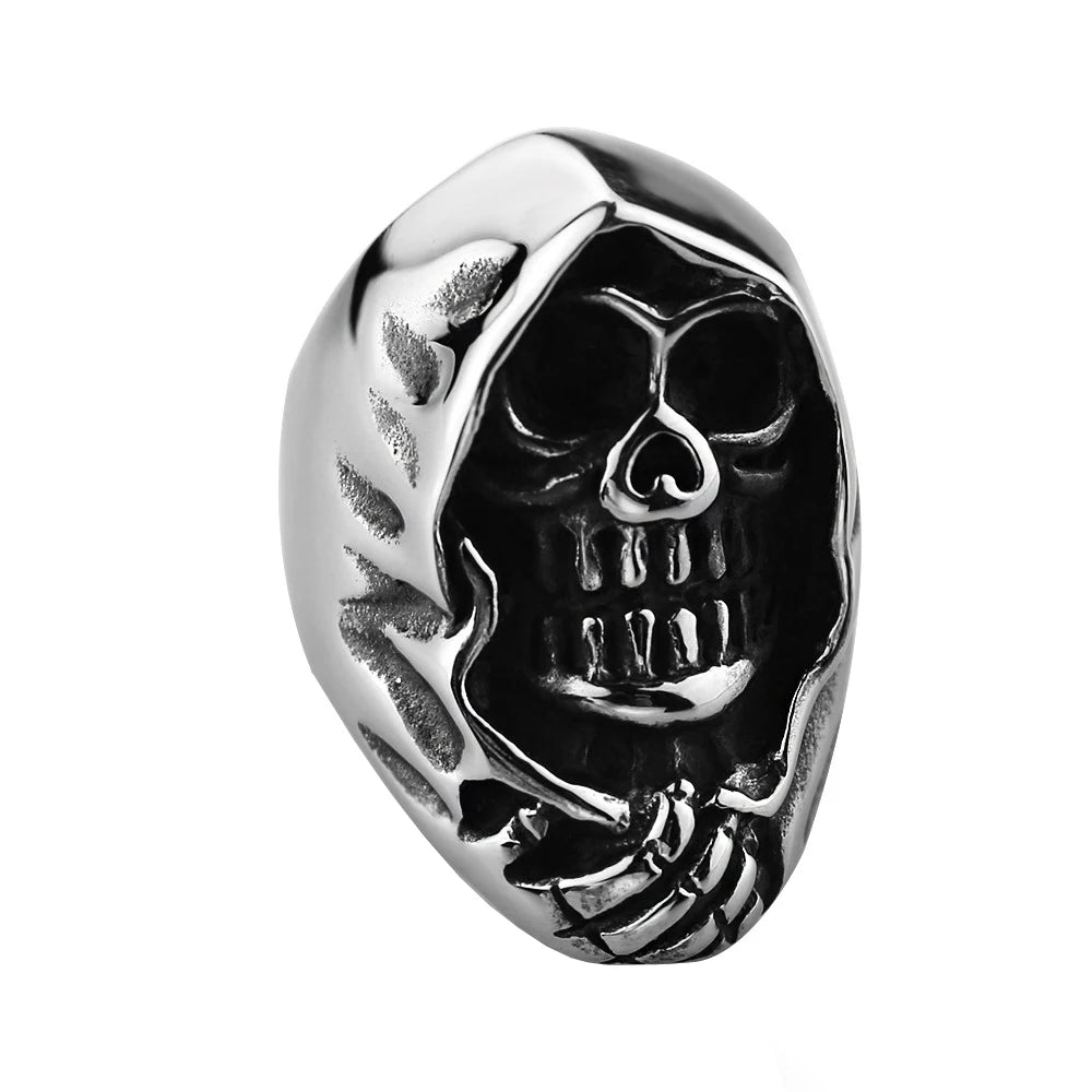 Anillo Gótico Punk para Hombre - Esqueleto Retro con Diseño de Calavera y Serpiente, Ajustable, Estilo Exagerado