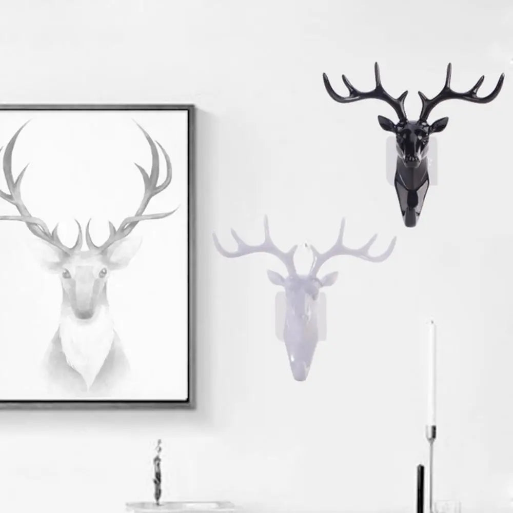 Gancho de Cornamenta con Cabeza de Ciervo - Colgador de Llaves y Adorno Decorativo para Pared