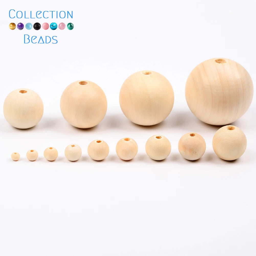 1000 Piezas de Bolas de Madera Natural para Joyería - Espaciadores Redondos de 4-50 mm, Accesorios Hechos a Mano para DIY