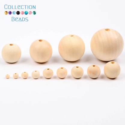 1000 Piezas de Bolas de Madera Natural para Joyería - Espaciadores Redondos de 4-50 mm, Accesorios Hechos a Mano para DIY