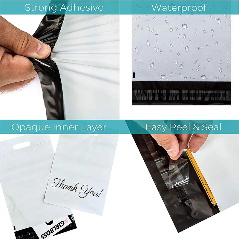 Juego de 10 Bolsas Impresas para Envíos con Asa: Bolsas de Mensajería Autoadhesivas y Resistentes al Agua de Plástico Polietileno