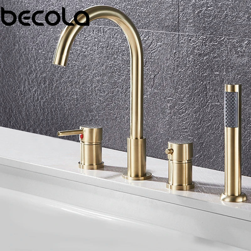 Juego de 4 Piezas de Grifo para Baño de Latón - Mezclador de Agua con Ducha de Mano para Bañera