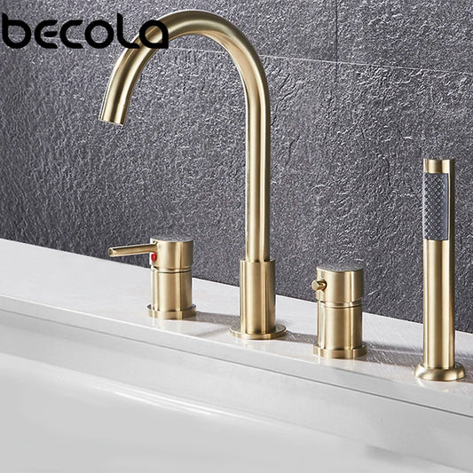 Juego de 4 Piezas de Grifo para Baño de Latón - Mezclador de Agua con Ducha de Mano para Bañera