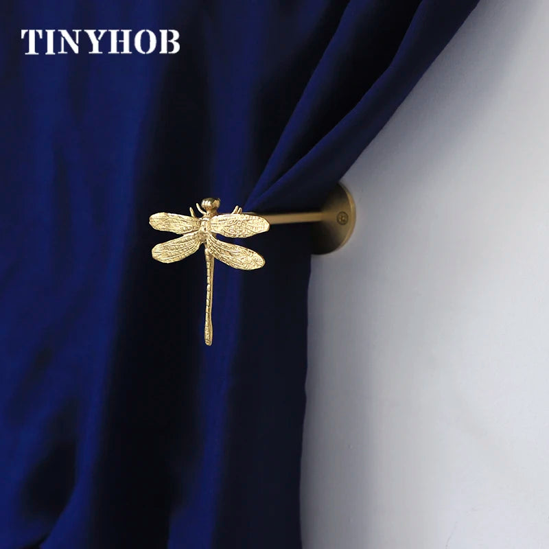 Gancho de Cortina de Libélula/Ángel de Latón Dorado - Accesorio de Metal Duradero para Pared