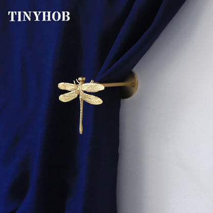 Gancho de Cortina de Libélula/Ángel de Latón Dorado - Accesorio de Metal Duradero para Pared