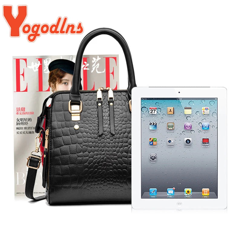Bolso de Hombro de Invierno para Mujer con Diseño de Cocodrilo - Yogodlns Luxury PU Leather, Elegante y con Asa
