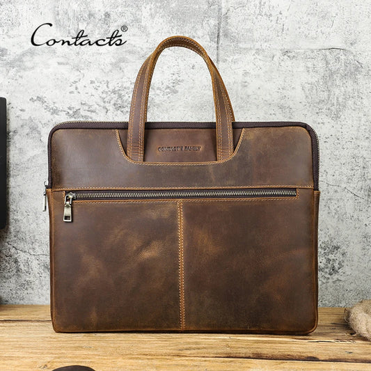 Bolsos de Mano de Cuero Crazy Horse para Hombre - Maletín de Negocios y Viaje para Laptop de 16" | Diseño Exclusivo