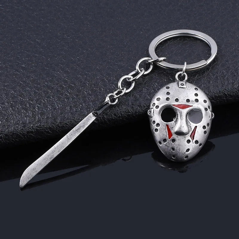 Llavero de película de terror para niños, Jason, máscara de Hockey, cuchillo, Metal, regalo de joyería de Halloween