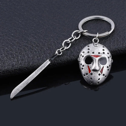 Llavero de película de terror para niños, Jason, máscara de Hockey, cuchillo, Metal, regalo de joyería de Halloween
