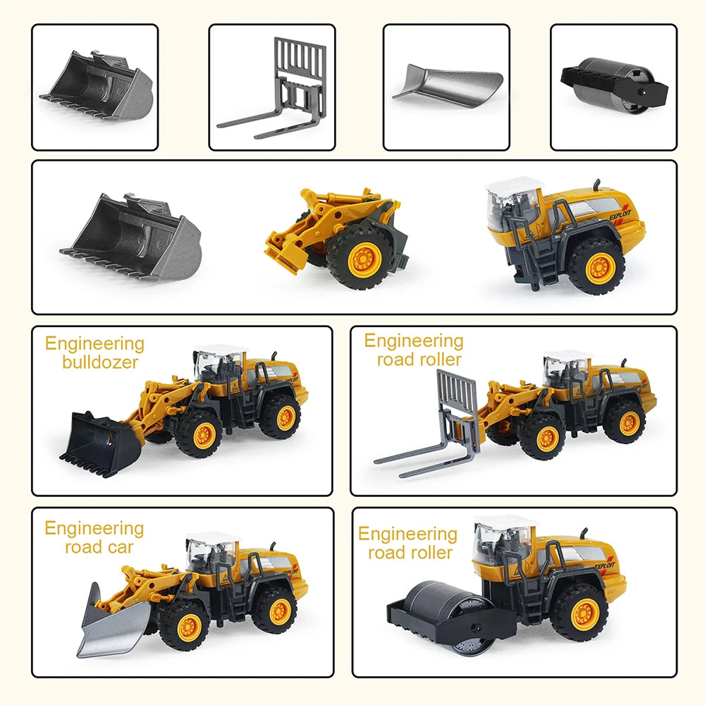 Set de 9 Modelos de Vehículos de Construcción de Aleación, Camiones de Juguete de Metal, Excavadora, Cargador y Tractor para Niños, Regalo Educativo