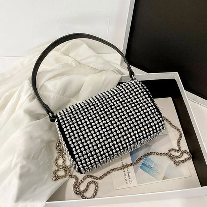 Bolso Crossbody con Cadena y Diamantes de Piedras, Bolso Mensajero de Mujer, Bolso Pequeño de Mano, Clutch de Moda, Bolso Boston Femenino