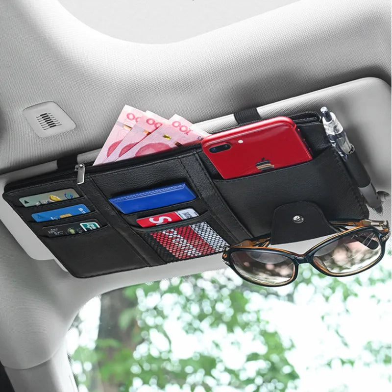 Organizador de Visera Solar para Coche, Portabolígrafos y Tarjetas de Negocios, Caja de Almacenamiento para CD/DVD y Gafas de Sol