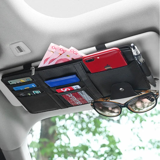 Organizador de Visera Solar para Coche, Portabolígrafos y Tarjetas de Negocios, Caja de Almacenamiento para CD/DVD y Gafas de Sol