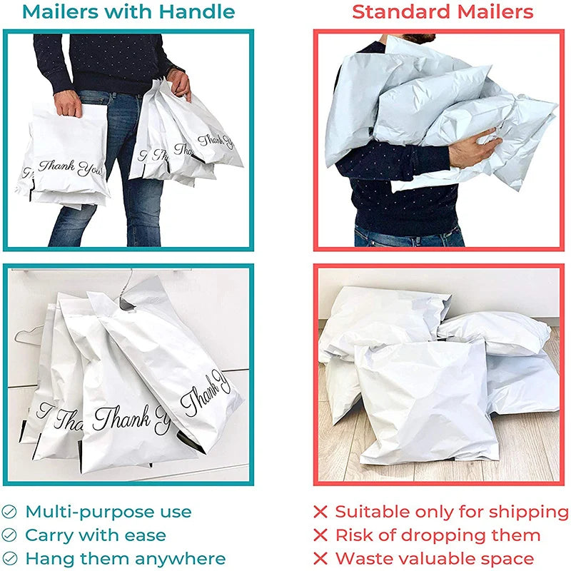 Juego de 10 Bolsas Impresas para Envíos con Asa: Bolsas de Mensajería Autoadhesivas y Resistentes al Agua de Plástico Polietileno