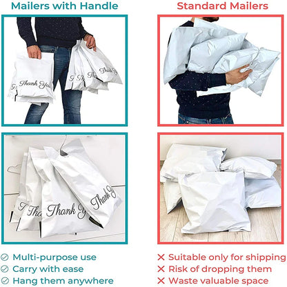 Juego de 10 Bolsas Impresas para Envíos con Asa: Bolsas de Mensajería Autoadhesivas, Resistentes al Agua y Ecológicas de Plástico Polietileno