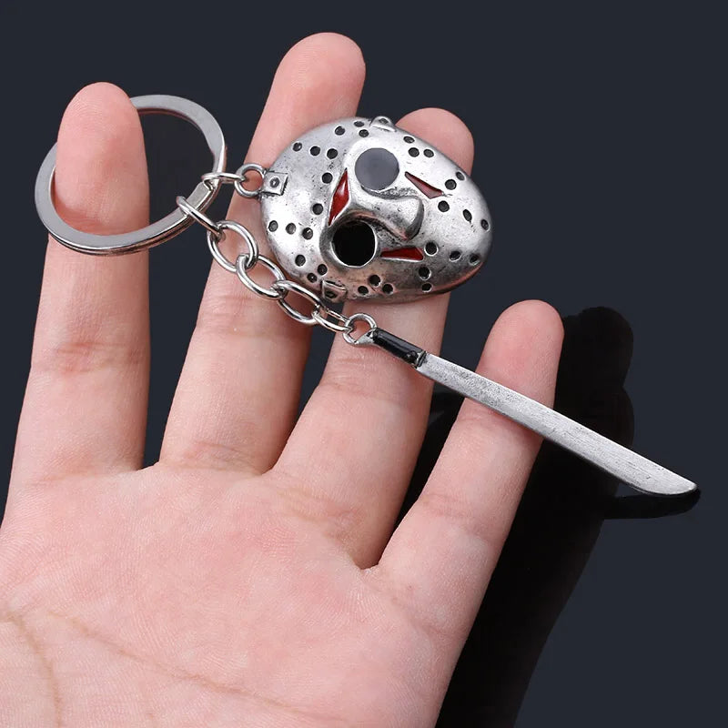 Llavero de película de terror para niños, Jason, máscara de Hockey, cuchillo, Metal, regalo de joyería de Halloween
