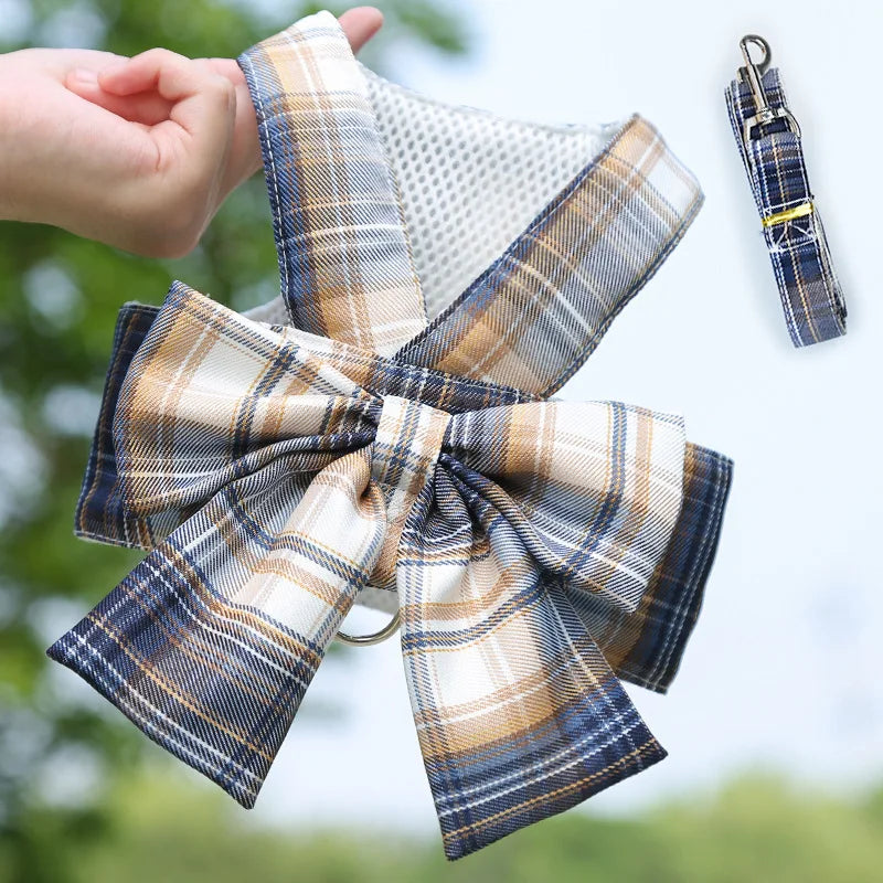 Conjunto de Arnés y Correa para Perro, Ajustable, con Lazo y Diseño Adorable, Sin Tirones, Correa Suave de Malla, Collar para Cachorro, Paseo al Aire Libre