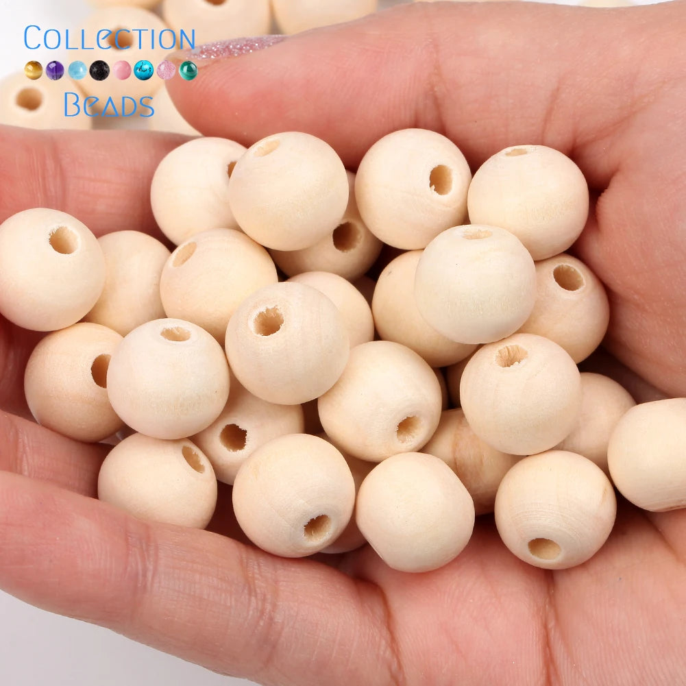 1000 Piezas de Bolas de Madera Natural para Joyería - Espaciadores Redondos de 4-50 mm, Accesorios Hechos a Mano para DIY