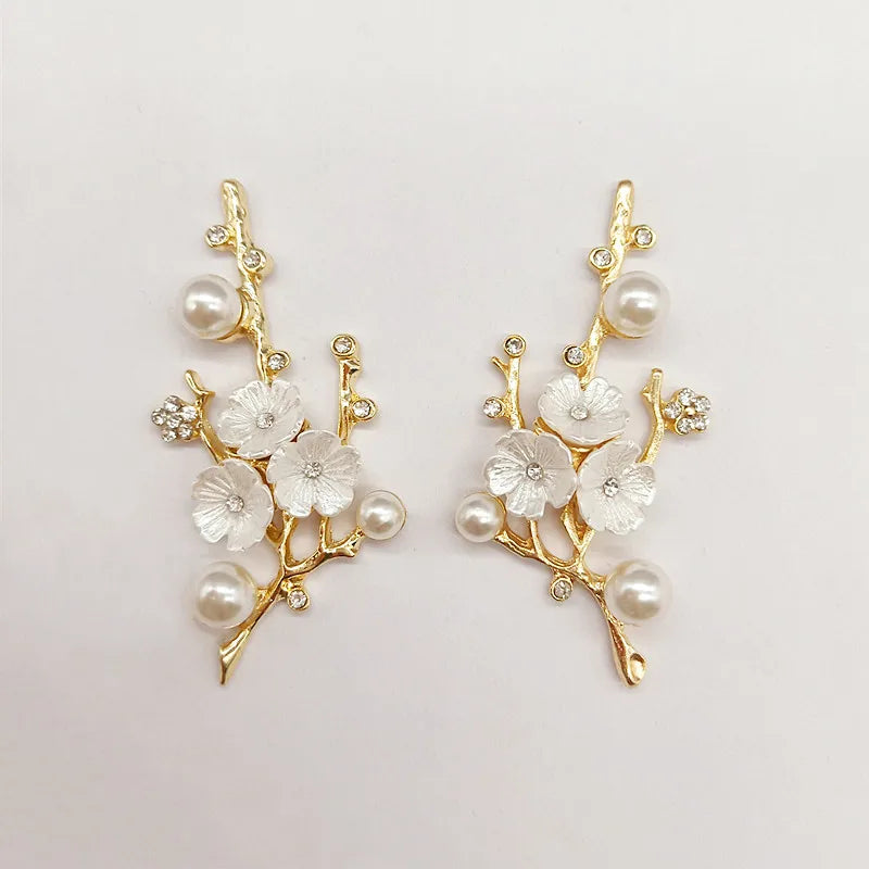 Rama de Flores Chapada en Oro KC - Accesorios de Aleación de Metal para Fabricación de Joyas, 33x63mm, 10 Piezas