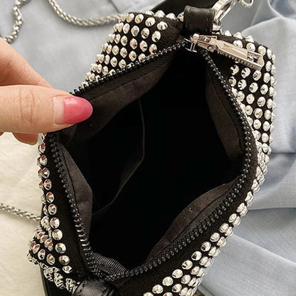 Bolso Crossbody con Cadena y Diamantes de Piedras, Bolso Mensajero de Mujer, Bolso Pequeño de Mano, Clutch de Moda, Bolso Boston Femenino