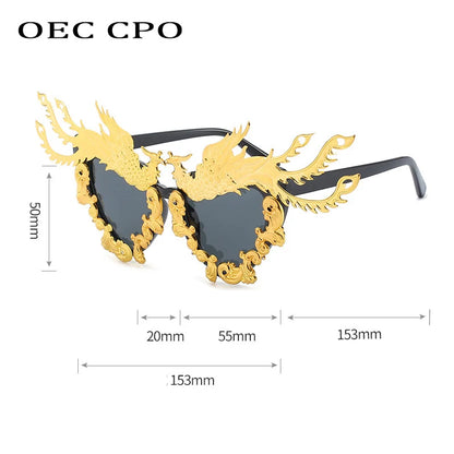 Gafas de Sol con Diseño de Dragón y Fénix - Lentes Doradas Coloridas, Estilo Punk, Modelo O992