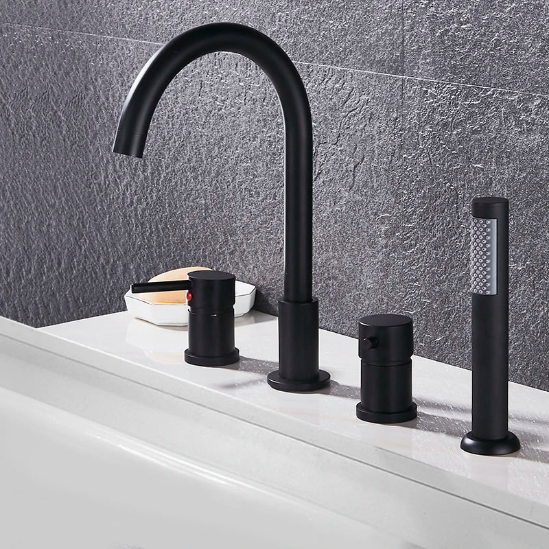 Juego de 4 Piezas de Grifo para Baño de Latón - Mezclador de Agua con Ducha de Mano para Bañera