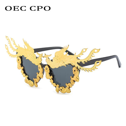Gafas de Sol con Diseño de Dragón y Fénix - Lentes Doradas Coloridas, Estilo Punk, Modelo O992