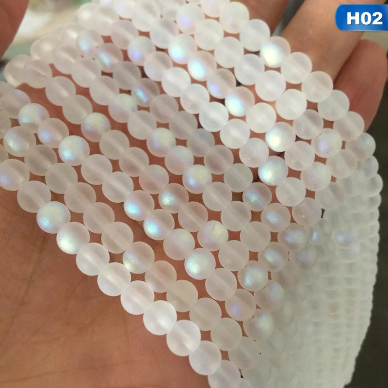 Perlas Redondas de Cristal Austríaco Blanco AB Mate para Fabricación de Joyería - 4/6 mm, Perlas de Luna Brillante para Pulseras y Collares DIY
