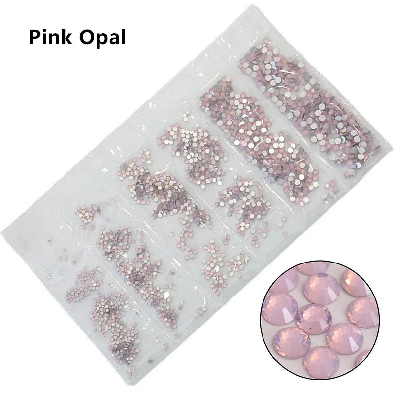 SS3-SS10, 1200 Uds., mezcla de tamaños, rosa/verde/azul/blanco, cristal de ópalo, diamantes de imitación para uñas, purpurina, decoración de diamantes de imitación para decoración de uñas