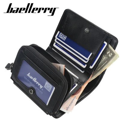 Nueva Billetera Corto para Hombre en Cuero PU de Alta Calidad con Cremallera, Diseño Vintage, Cartera con Bolsillo para Monedas y Ranura para Tarjetas