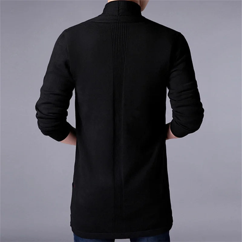 Suéter largo ajustado para hombre, Chaqueta de punto de Color sólido, informal, a la moda, novedad de otoño