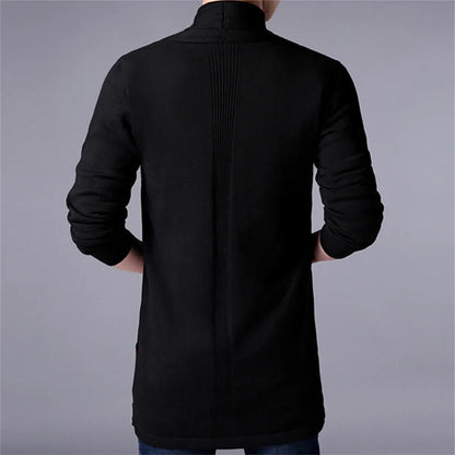 Suéter largo ajustado para hombre, Chaqueta de punto de Color sólido, informal, a la moda, novedad de otoño