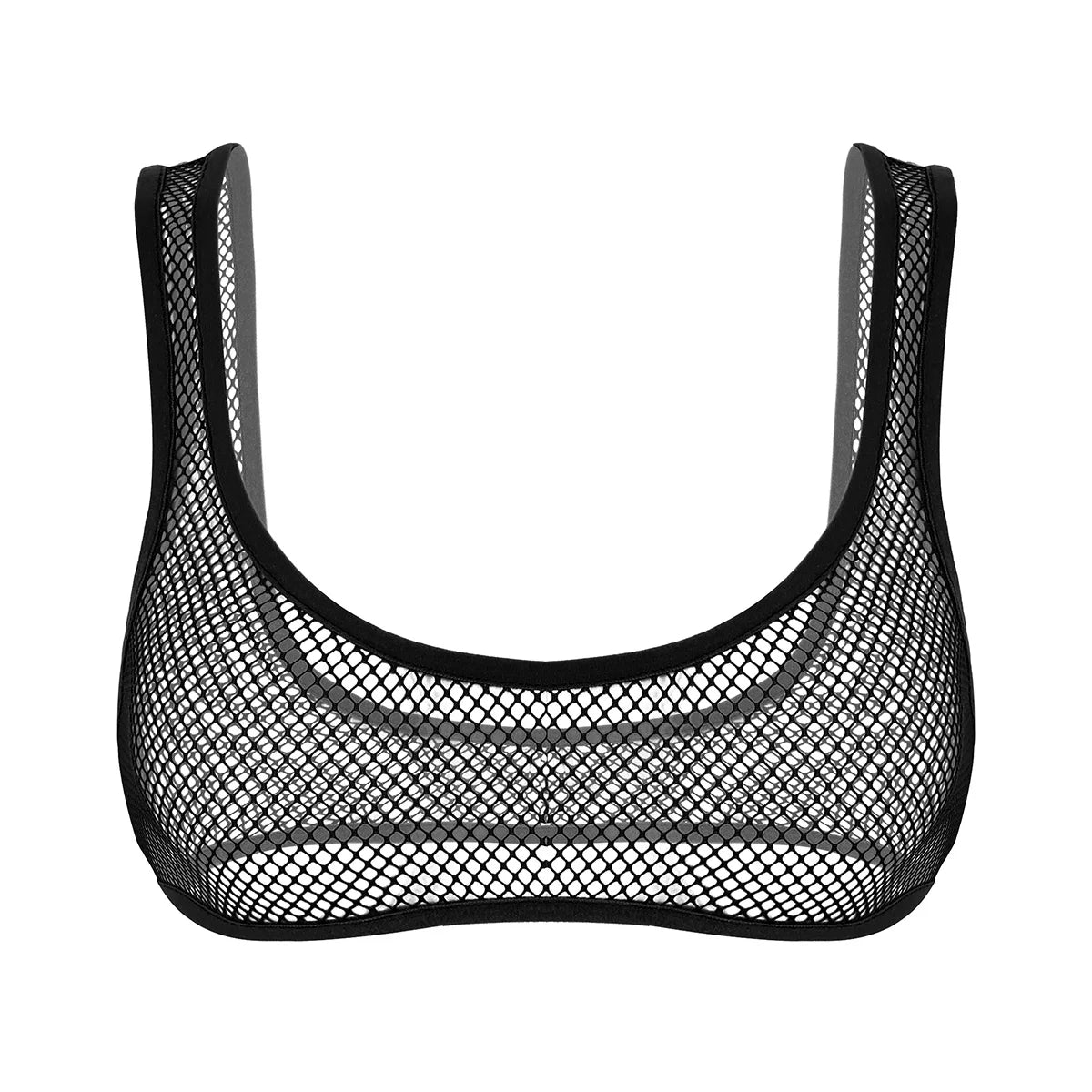 Top Corto Sexy de Malla para Mujer - Bra Bustier con Cuello U Profundo y Diseño Transparente