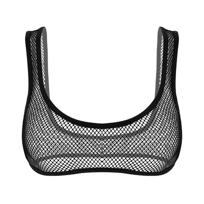 Top Corto Sexy de Malla para Mujer - Bra Bustier con Cuello U Profundo y Diseño Transparente