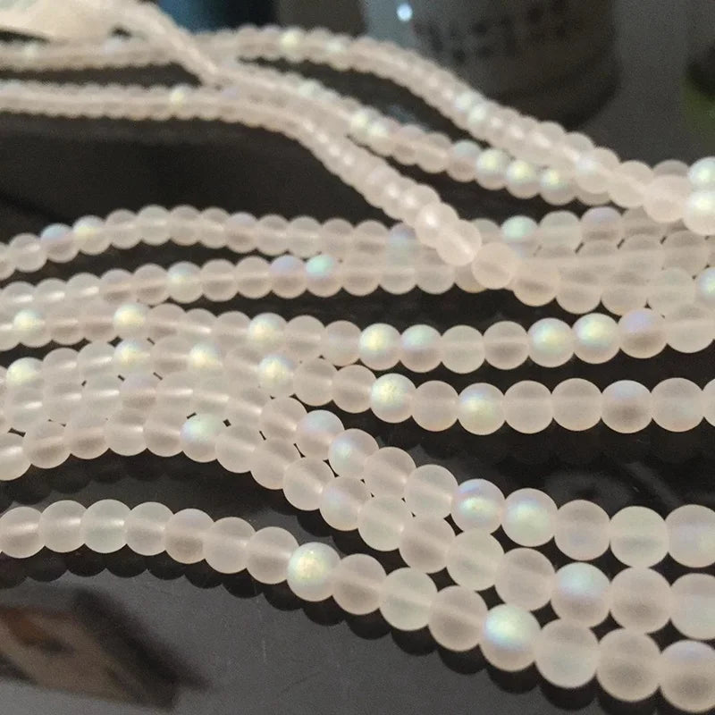 Perlas Redondas de Cristal Austríaco Blanco AB Mate para Fabricación de Joyería - 4/6 mm, Perlas de Luna Brillante para Pulseras y Collares DIY