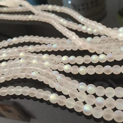 Perlas Redondas de Cristal Austríaco Blanco AB Mate para Fabricación de Joyería - 4/6 mm, Perlas de Luna Brillante para Pulseras y Collares DIY