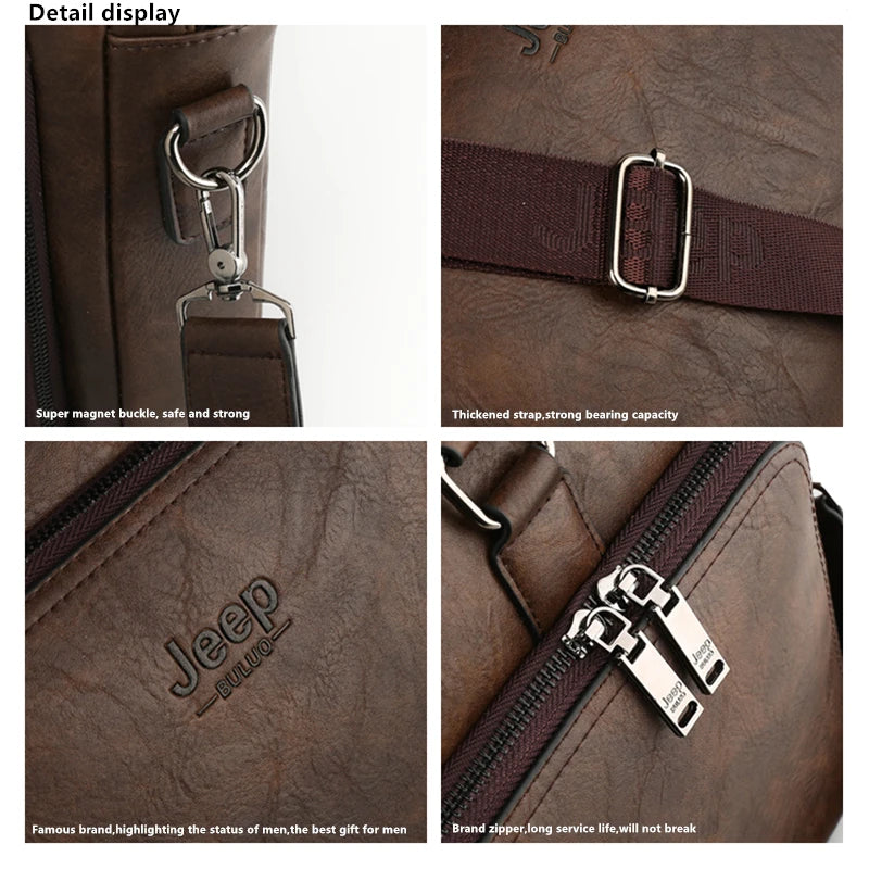 Maletín de Negocios para Hombre Jeep Buluo, de Alta Calidad, Cuero Partidido, Capacidad Grande, para Laptop de 14 Pulgadas