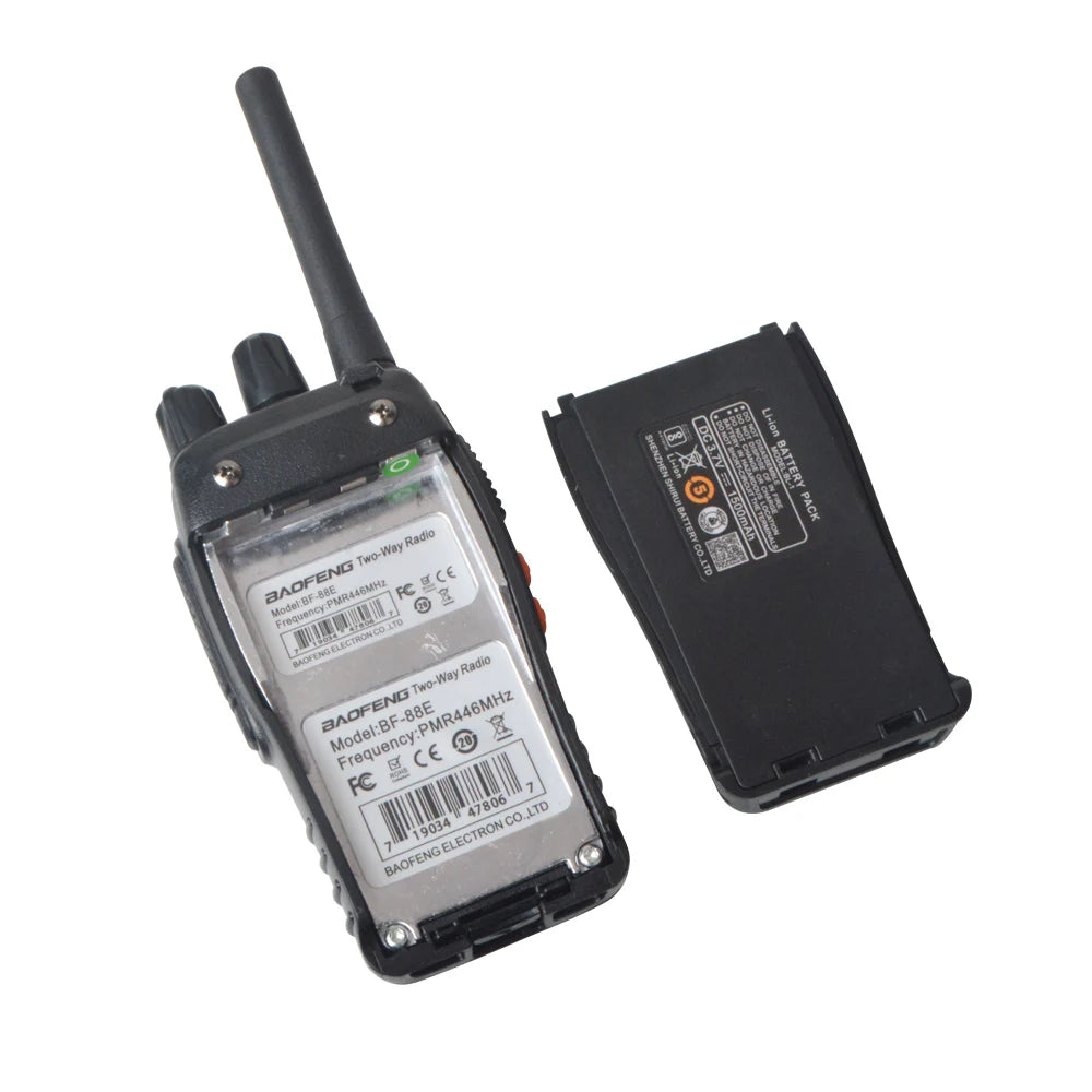 Baofeng Walkie Talkie BF-88E PMR 16 Canales 0.5W UHF 446MHz con Cargador USB y Auriculares | Paquete de 2 Radios