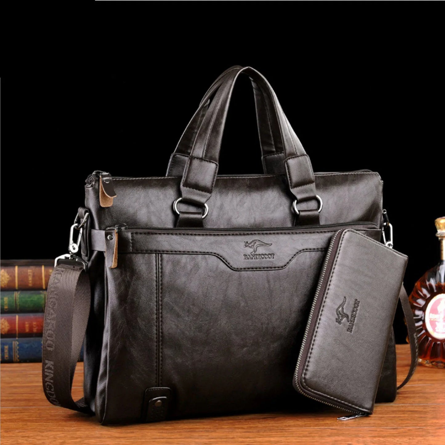 Maletín de Cuero PU para Hombre de 15 Pulgadas – Bolsa de Oficina Casual con Compartimentos para Computadora y Documentos