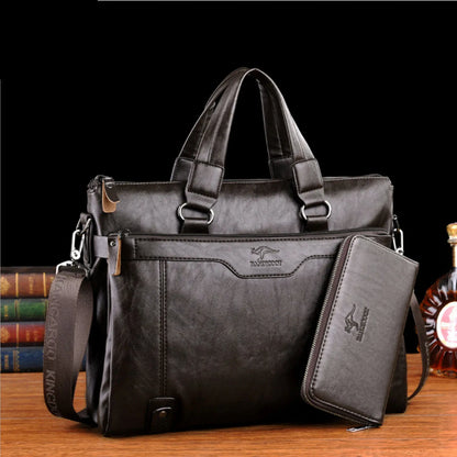 Maletín de Cuero PU para Hombre de 15 Pulgadas – Bolsa de Oficina Casual con Compartimentos para Computadora y Documentos