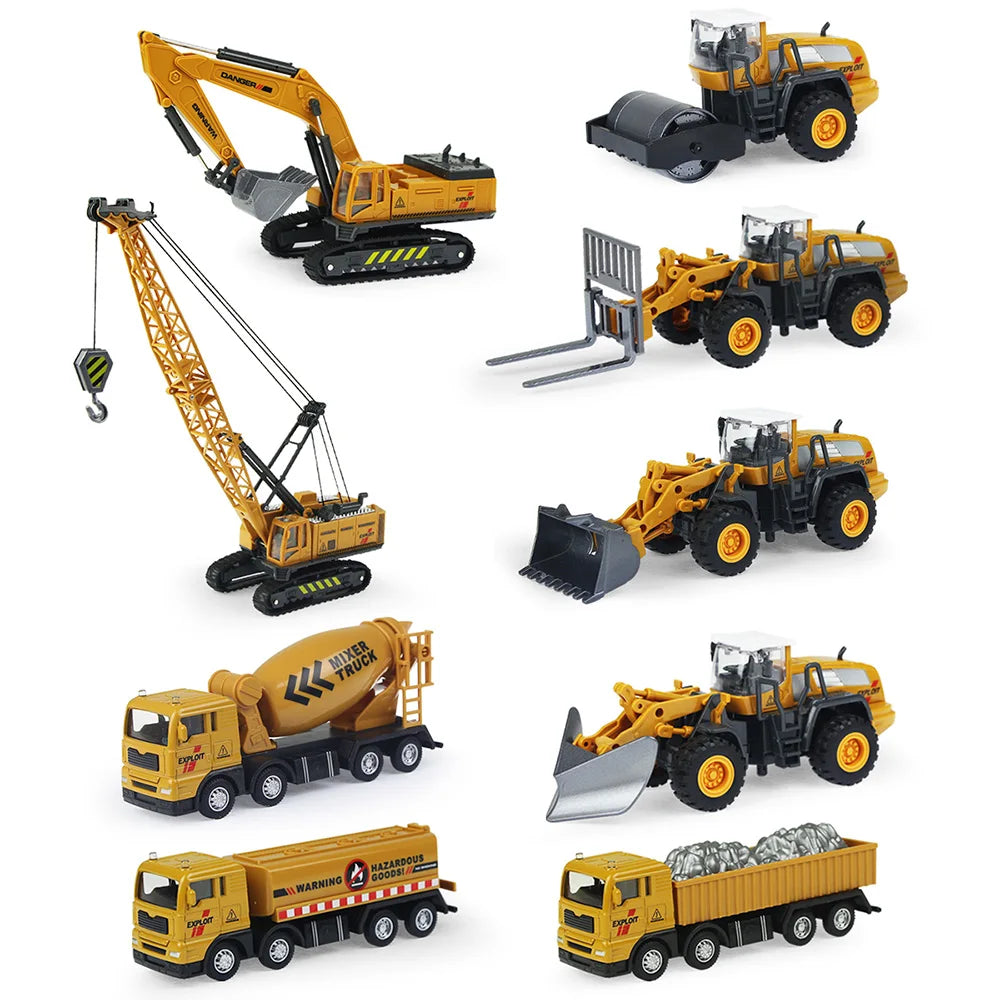 Set de 9 Modelos de Vehículos de Construcción de Aleación, Camiones de Juguete de Metal, Excavadora, Cargador y Tractor para Niños, Regalo Educativo