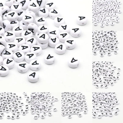 50/100 Piezas de Perlas Espaciadoras Acrílicas Redondas Blancas A-Z de 7x4MM para Joyería - Accesorios DIY para Pulseras