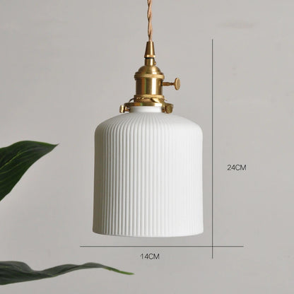 Lámpara Colgante LED de Cerámica Blanca Nórdica con Interruptor de Perilla para Dormitorio, Comedor y Sala de Estar | Lámpara Colgante Moderna de Cobre