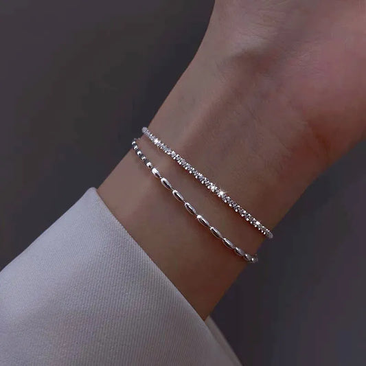 Pulsera de Plata de Ley 925 para Mujer, Brazalete de Doble Capa, Exquisito y Moderno
