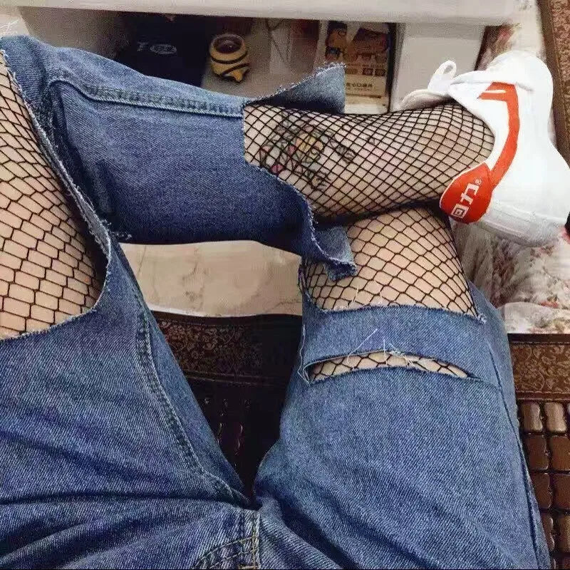 Pantimedias de Malla Fishnet para Mujer, Lencería Sexy con Diseño Jacquard, Medias Largas Nylon con Costura y Puntera Abierta