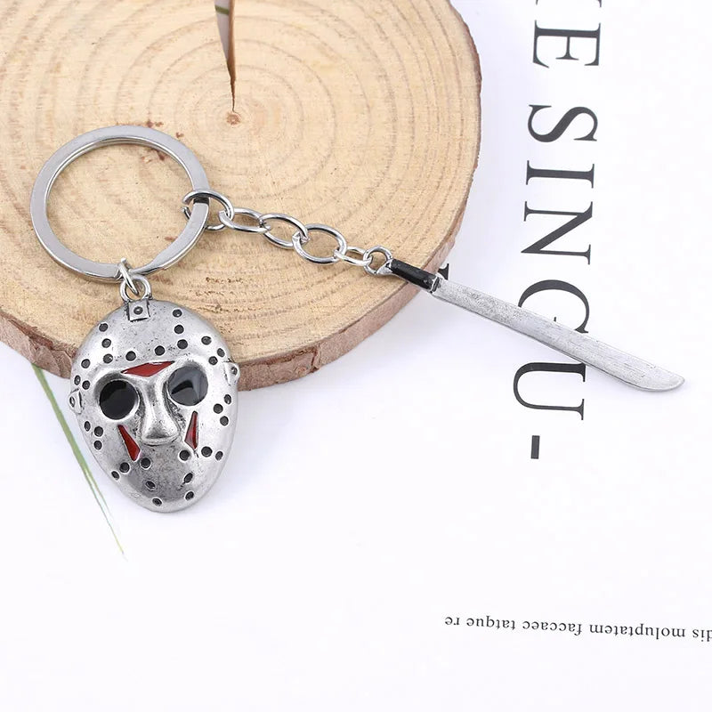 Llavero de película de terror para niños, Jason, máscara de Hockey, cuchillo, Metal, regalo de joyería de Halloween