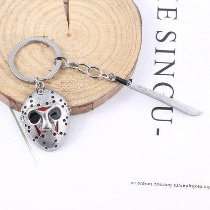 Llavero de película de terror para niños, Jason, máscara de Hockey, cuchillo, Metal, regalo de joyería de Halloween