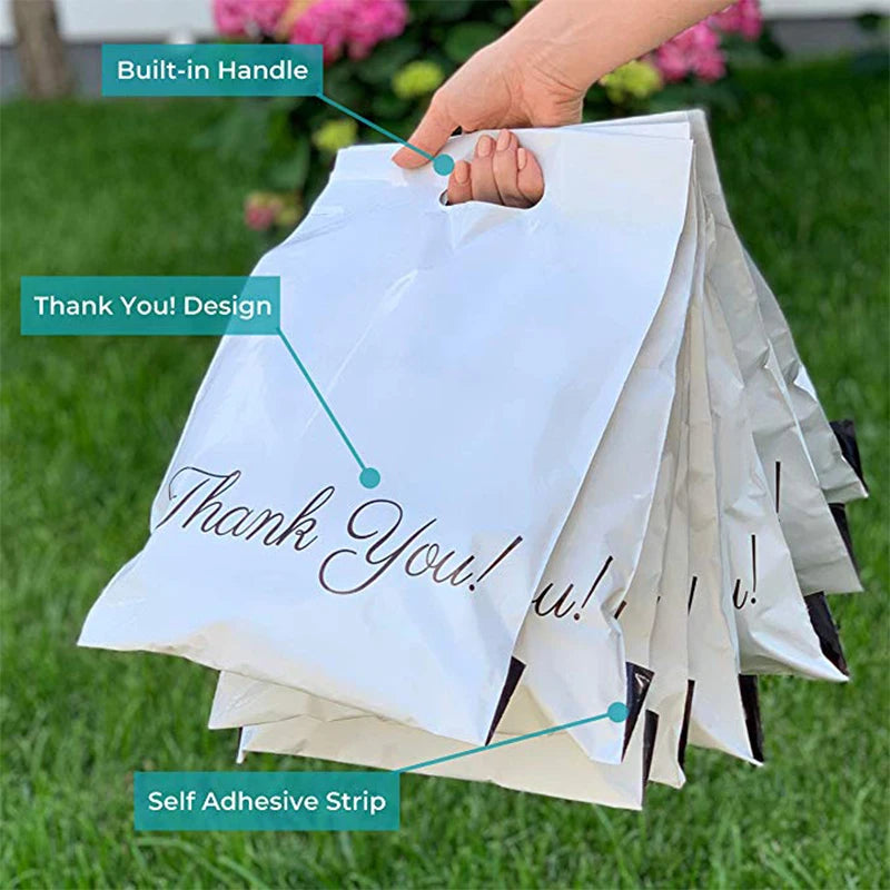 Juego de 10 Bolsas Impresas para Envíos con Asa: Bolsas de Mensajería Autoadhesivas y Resistentes al Agua de Plástico Polietileno