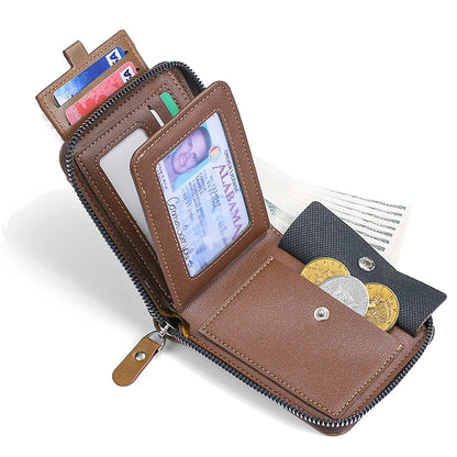 Cartera para Hombre de Piel de Cera, Monedero Compacto con Cremallera, Porta Tarjetas, Diseño Slim y Versátil